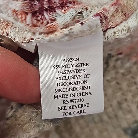 Top Waffle Knit with Lace  Floral Multicolor Button Front Long Sleeve  Sz XL - Picture 4 of 5